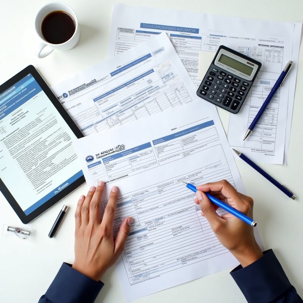Tax registration documents and forms on desk